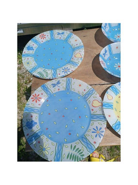 Vintage Arc Arcopal France Blue Daisy 3 Dinner 4 Salad Plates‎ 4 Bowls
